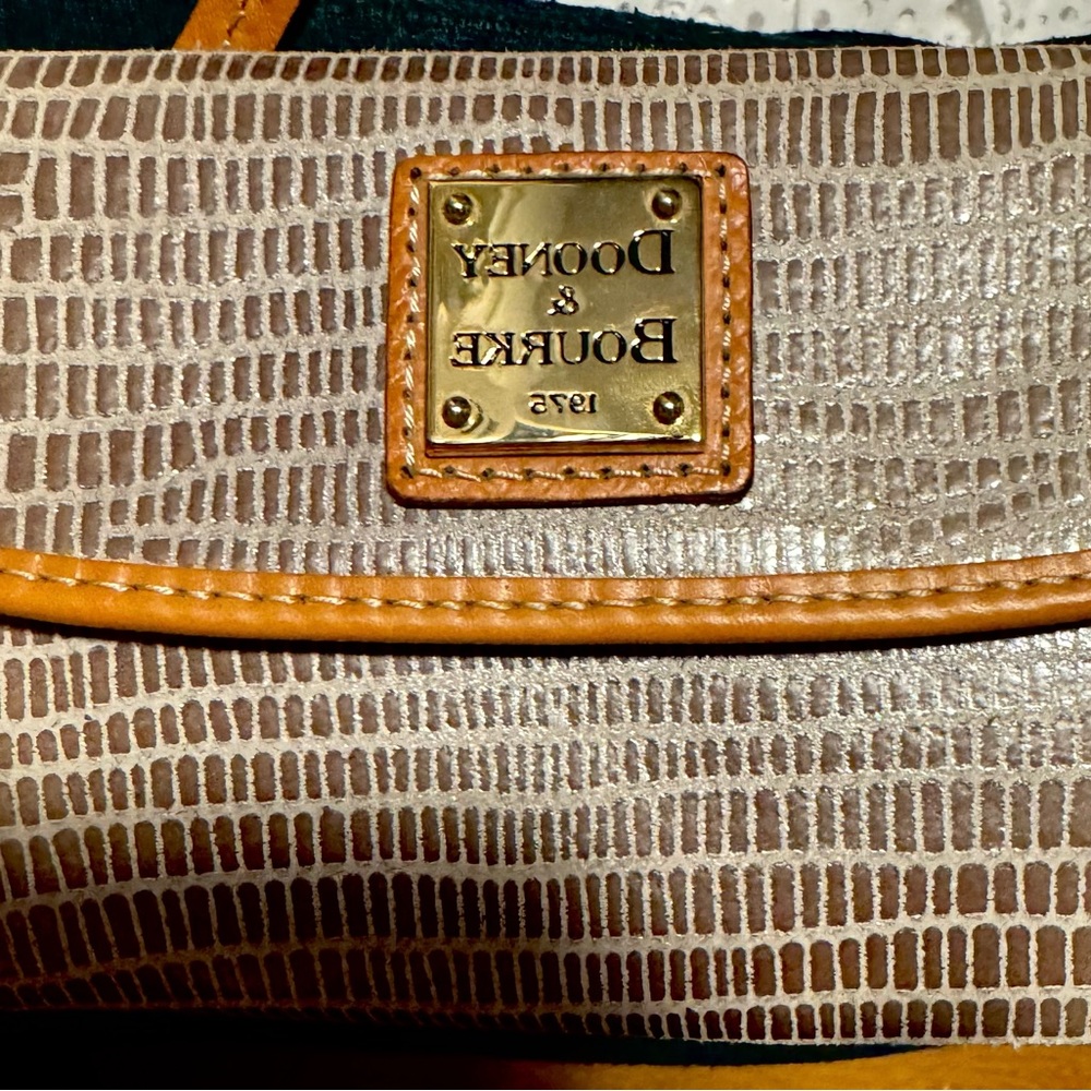 Dooney & Bourke Lizard Embossed Continental Wallet Grey Tan Envelope EUC